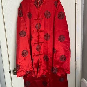 Elegant Red Embroidered Chinese Stye Jacket and Pant set.